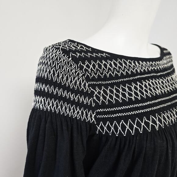 Gap Top Size S Smocked Bell 3/4 Sleeve Flowy Black Womens Preppy Wide Neck - Picture 6 of 8